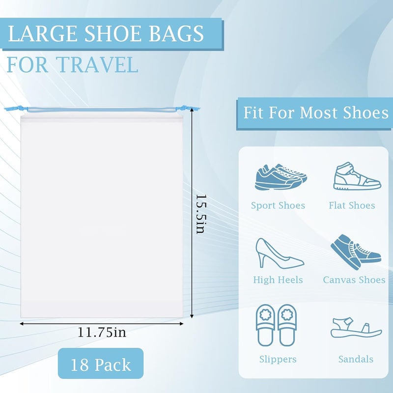 Coidea 18 Pack Shoe Bags for Travel, 15.7" x 11.8" Clear Travel Shoe Bags for Packing with Colorful Drawstring, Large Waterproof Portable Travel Shoe Storage Bag Travel Essentials Women for and Men - Image 2